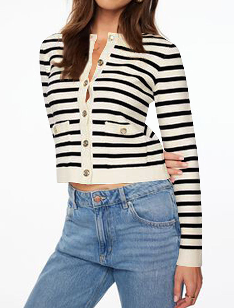 Striped Buttoned  Cardigan