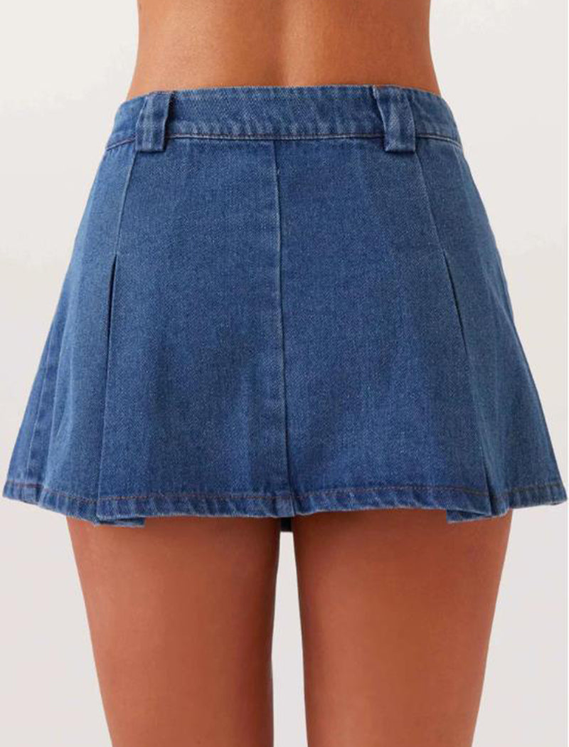 Sleeveless Buttoned Denim Skirt Set