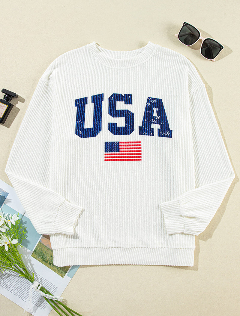 USA Flag Print Long Sleeve Top