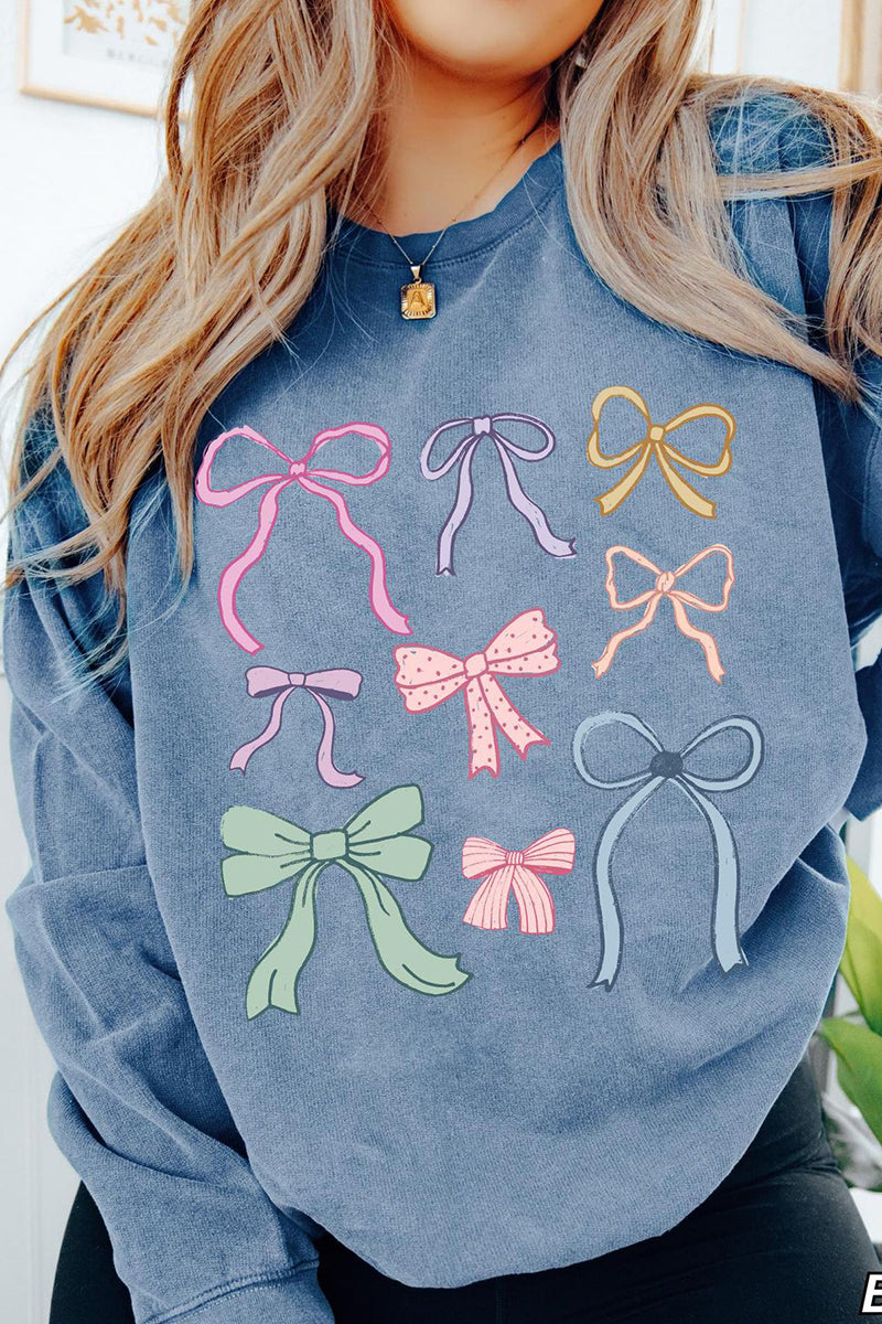 Bow Graphic Long Sleeve Casual Top