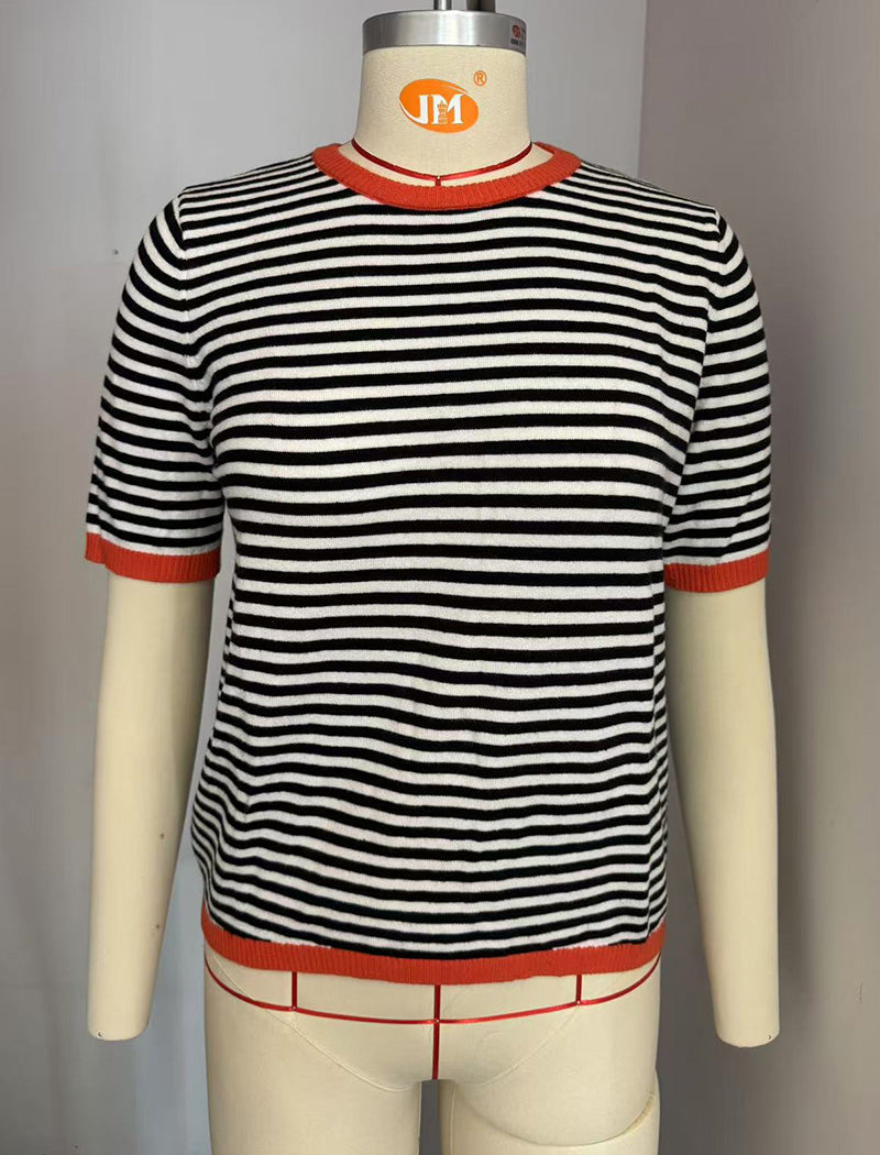 Striped Short Sleeve Sweater