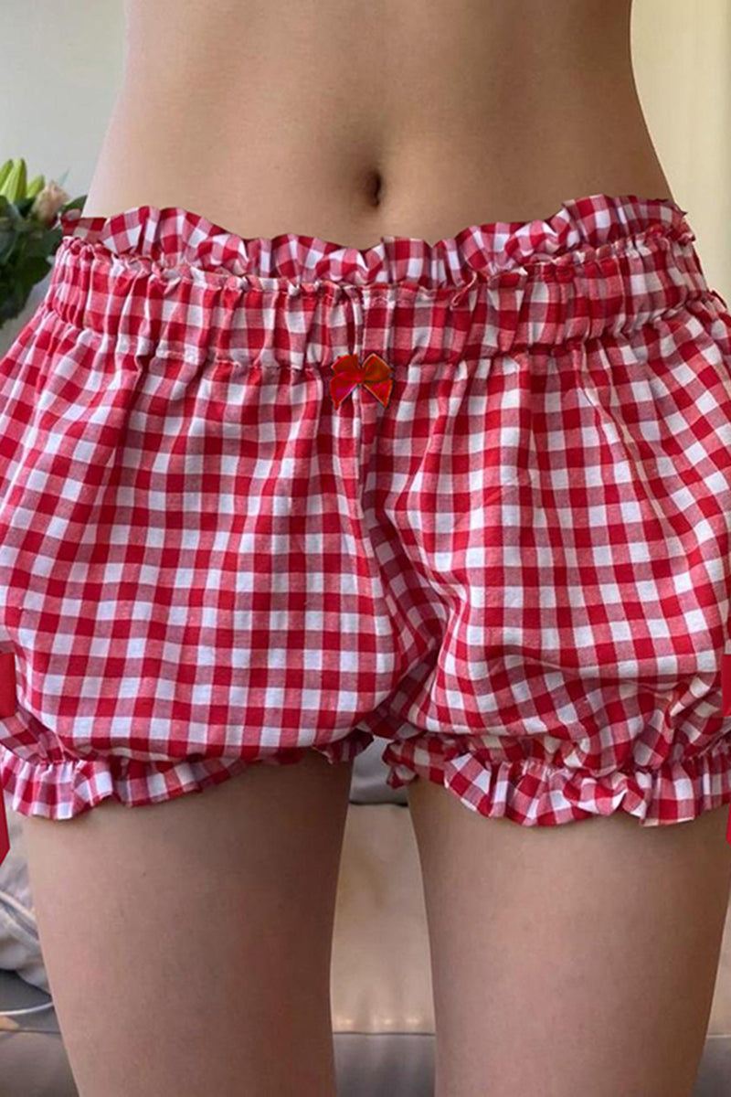 Gingham Shorts with Ruffle Hem