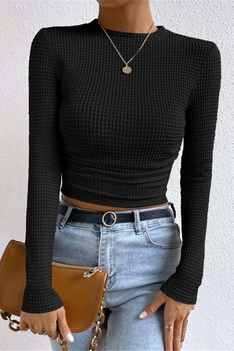 Ruched Knit Long Sleeve Top