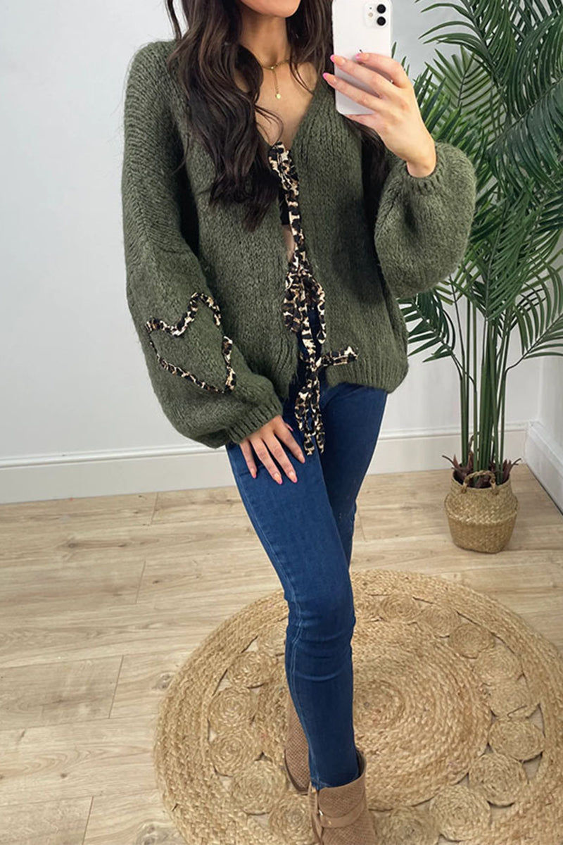 Leopard Bow Tie Knit Cardigan