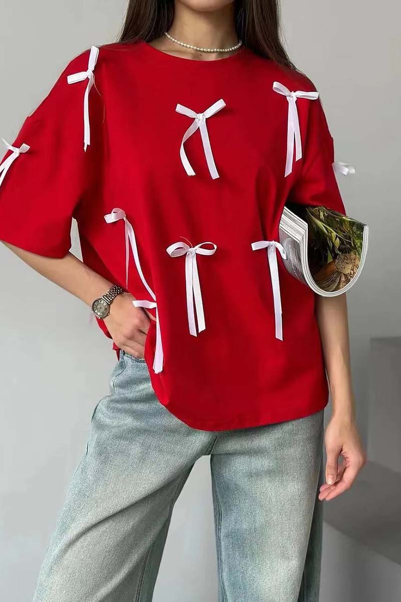 Bow Accent Oversized T-Shirt