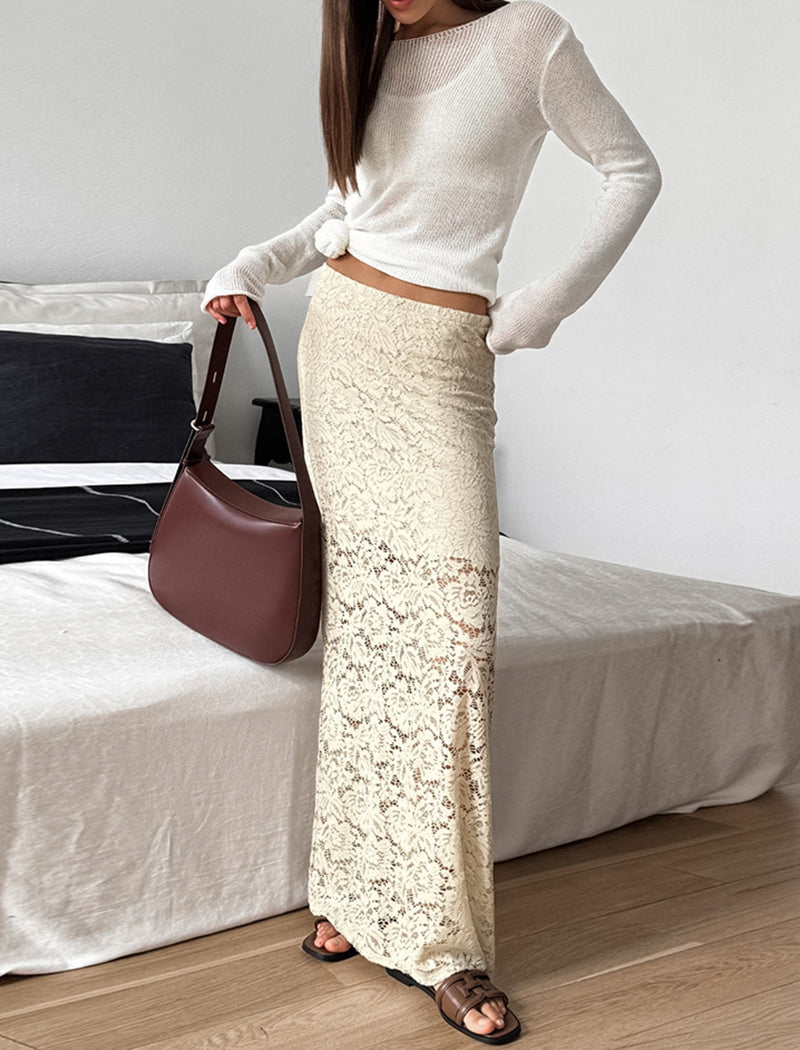 Sheer Lace Midi Skirt