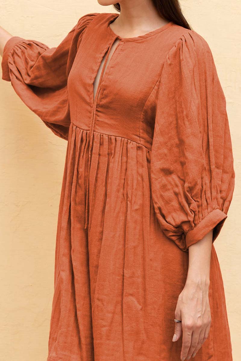 Balloon Sleeve V-Neck Dress