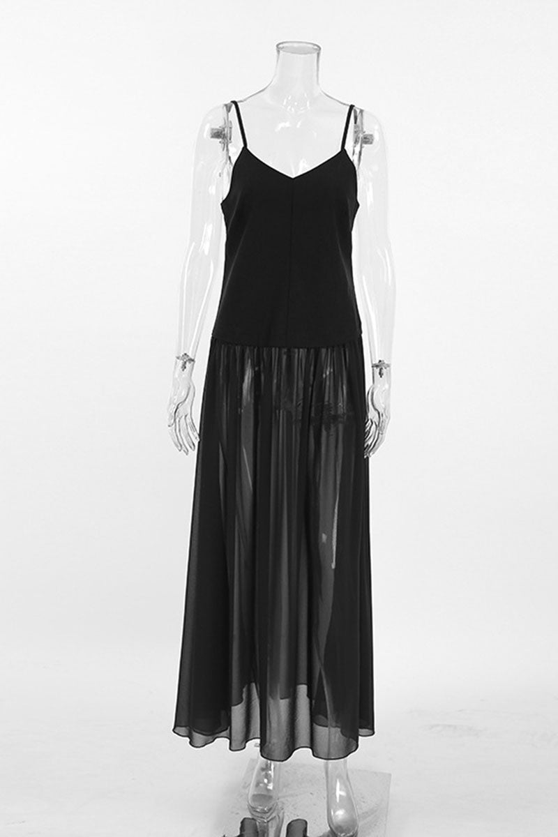 Sheer Layered Spaghetti Strap Maxi Dress