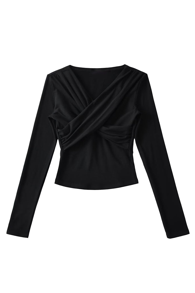 Draped Wrap Front Long Sleeve Top