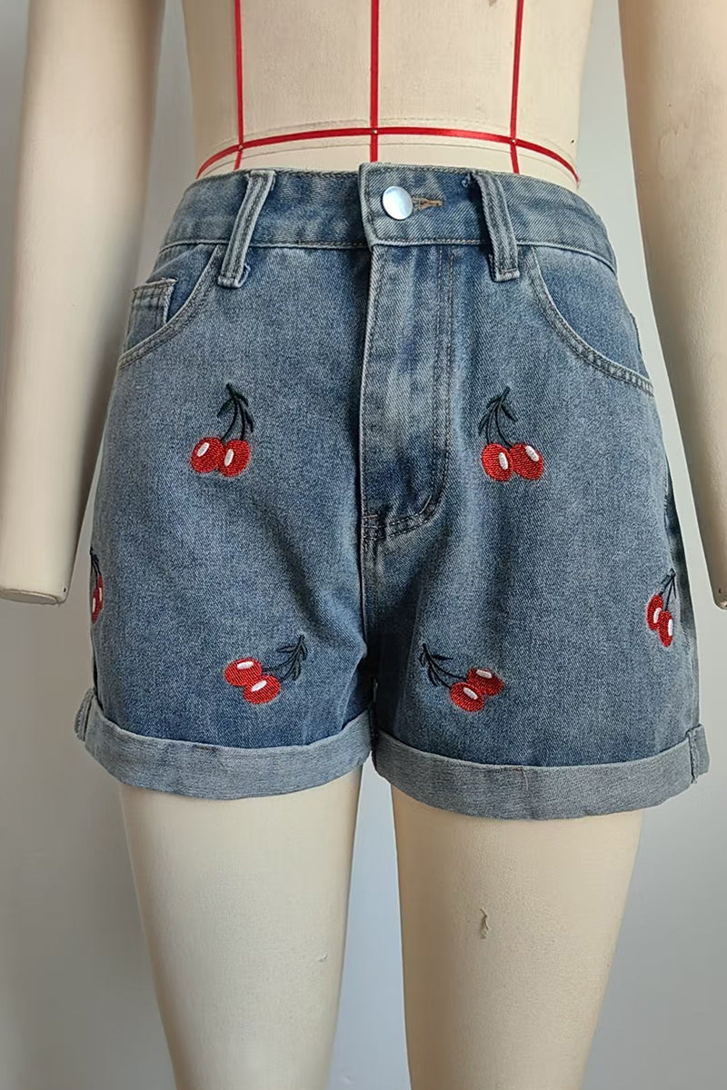 Cherry Detail Denim Shorts