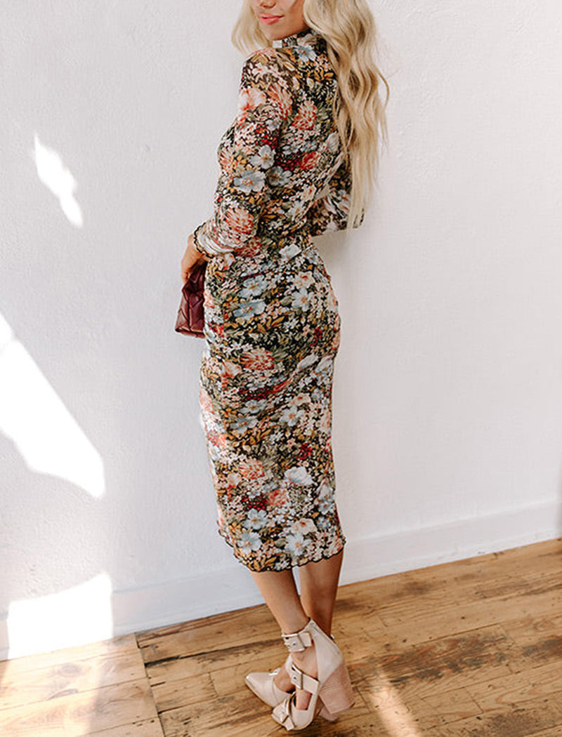 High Neck Floral Print Dress