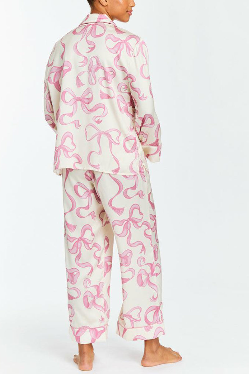 Ribbon Print Button-Up Pajama Set