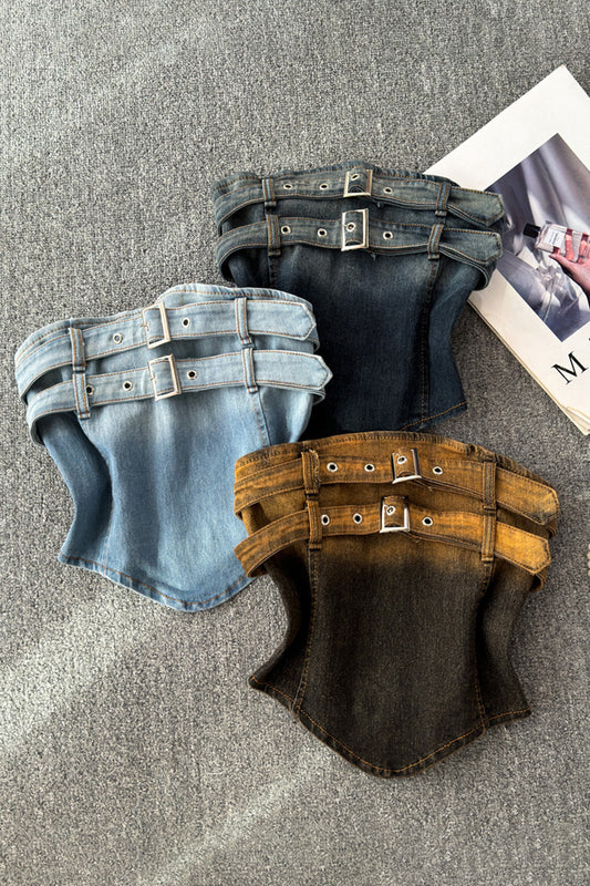 Asymmetrical Denim Tube Top