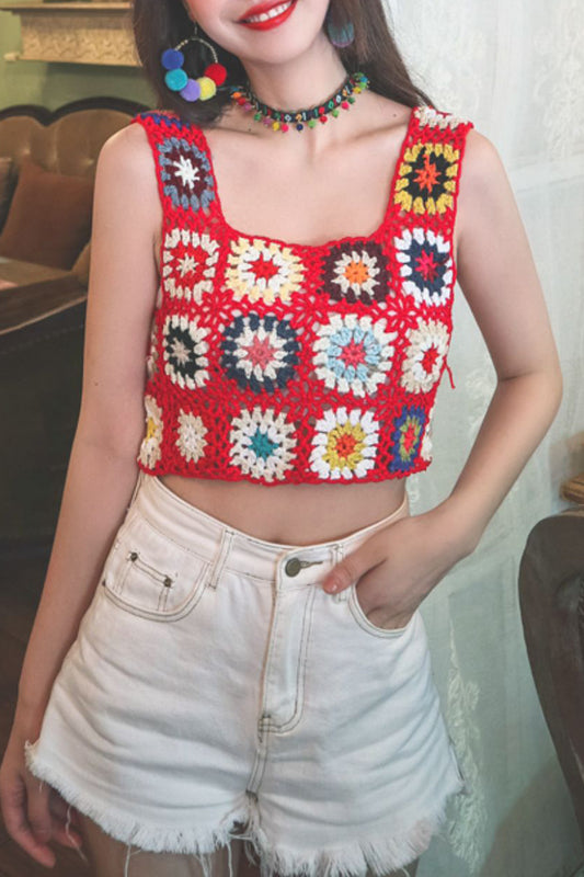 Crochet Patchwork Crop Tank Top