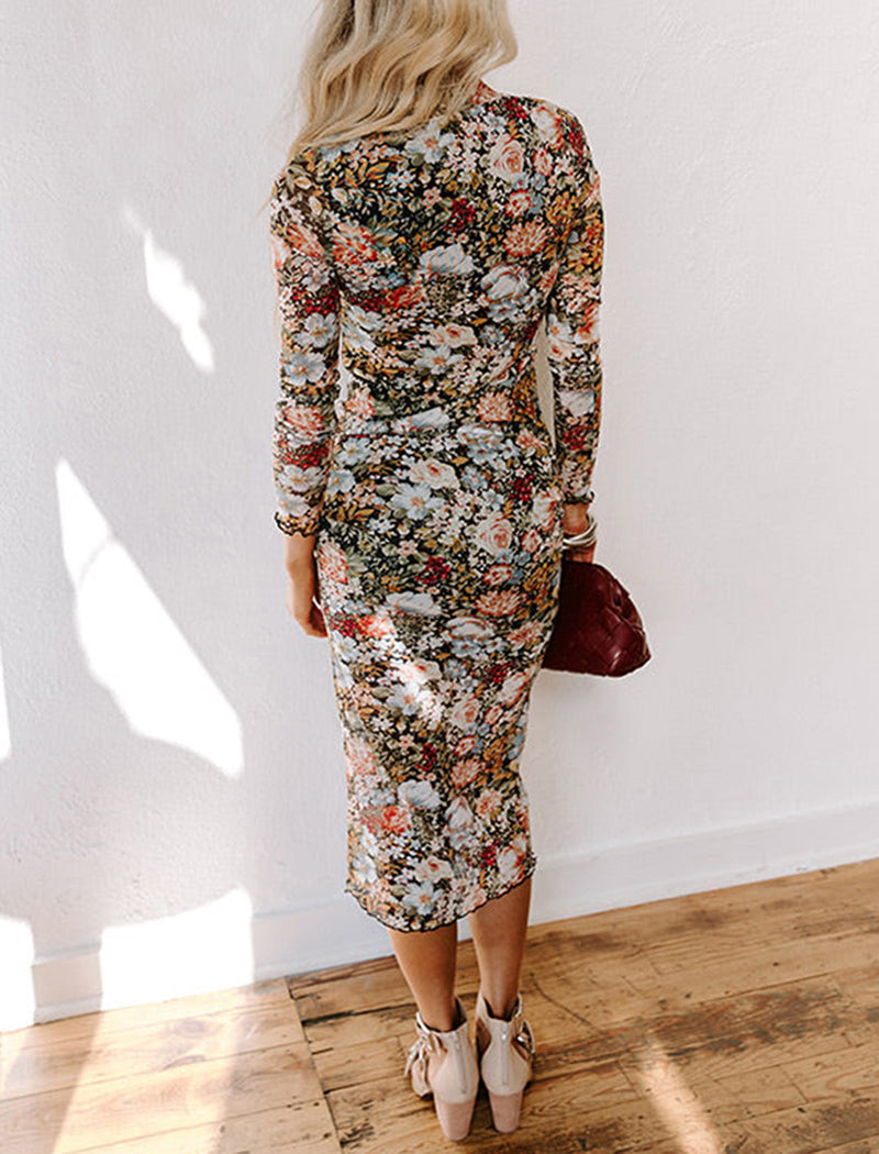 High Neck Floral Print Dress