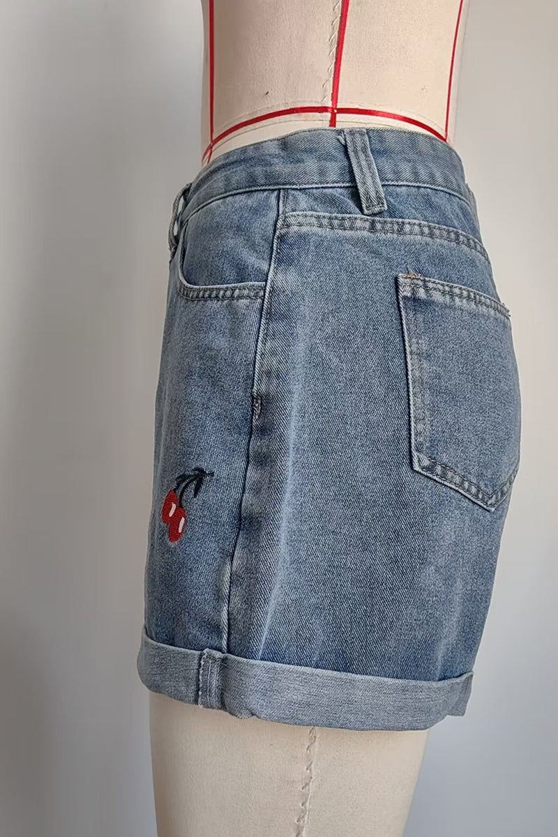 Cherry Detail Denim Shorts