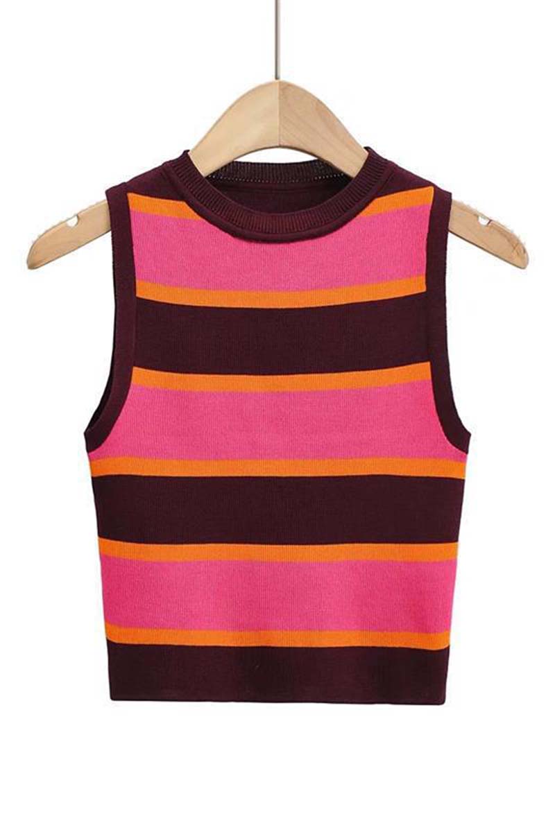 Striped Sleeveless Knit Crop Top