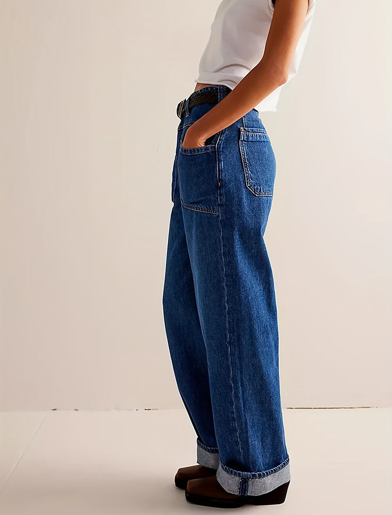 Buttoned Straight-Leg Denim Pants