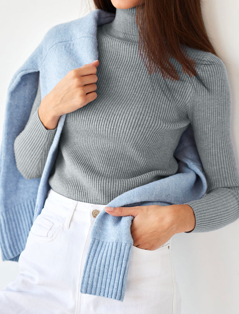 Solid Turtleneck Long Sleeve Knit Top