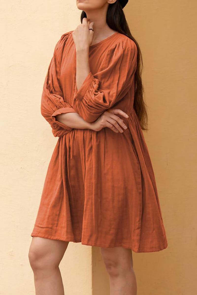 Balloon Sleeve V-Neck Dress