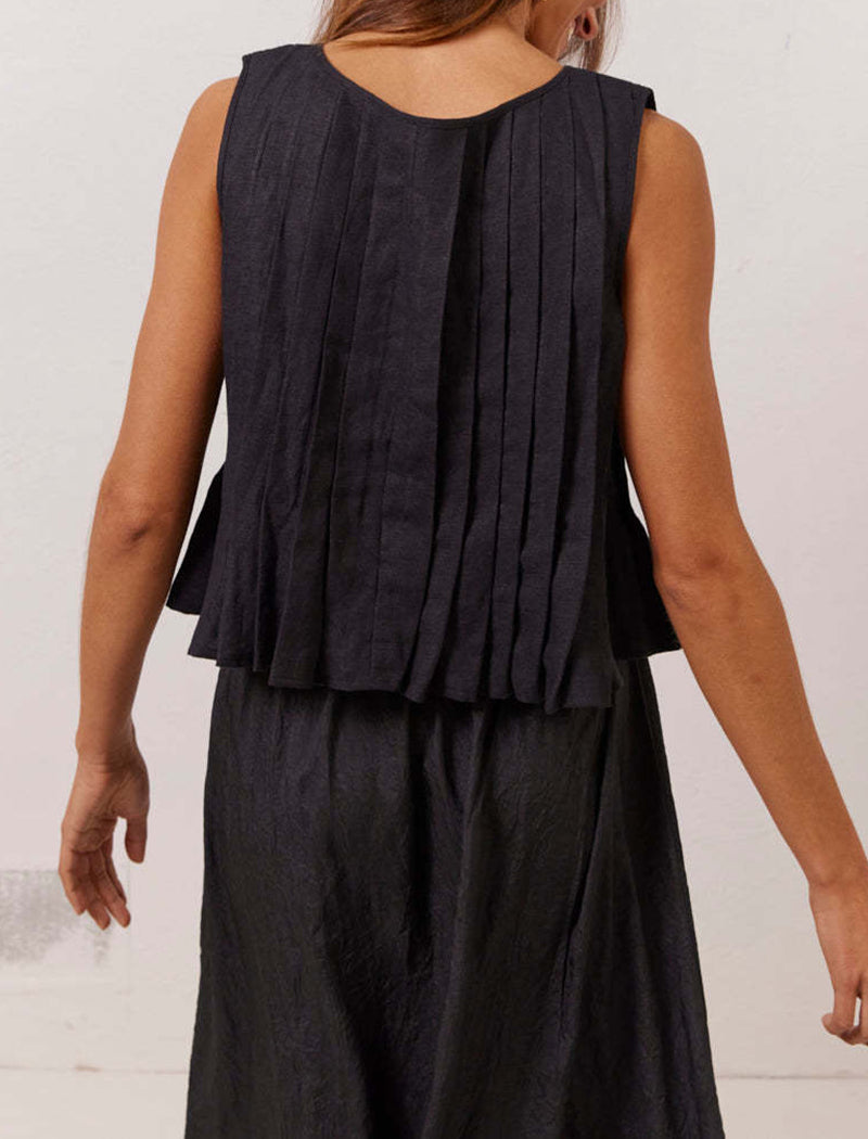 Sleeveless Pleated Tie-Front Top