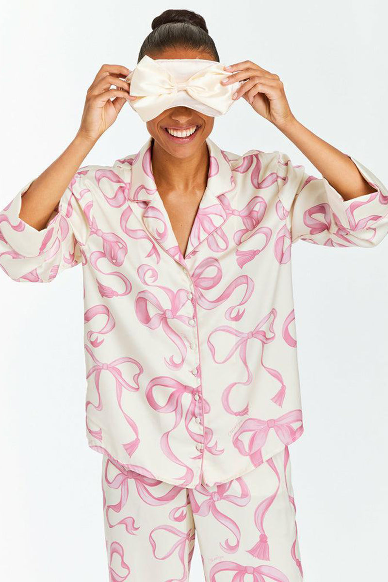 Ribbon Print Button-Up Pajama Set