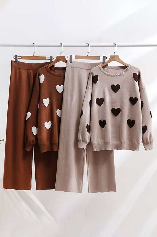 Heart Pattern Sweater and Pants Set