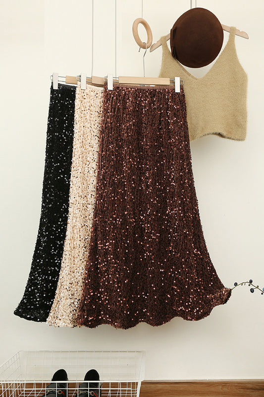 Sequin Embellished Flared Midi Skirt