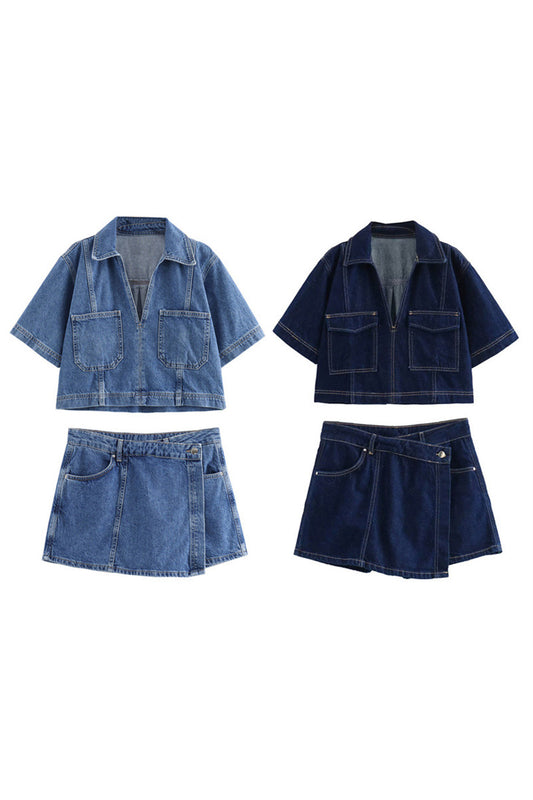 Casual Denim Mini Skort