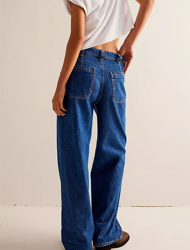 Buttoned Straight-Leg Denim Pants