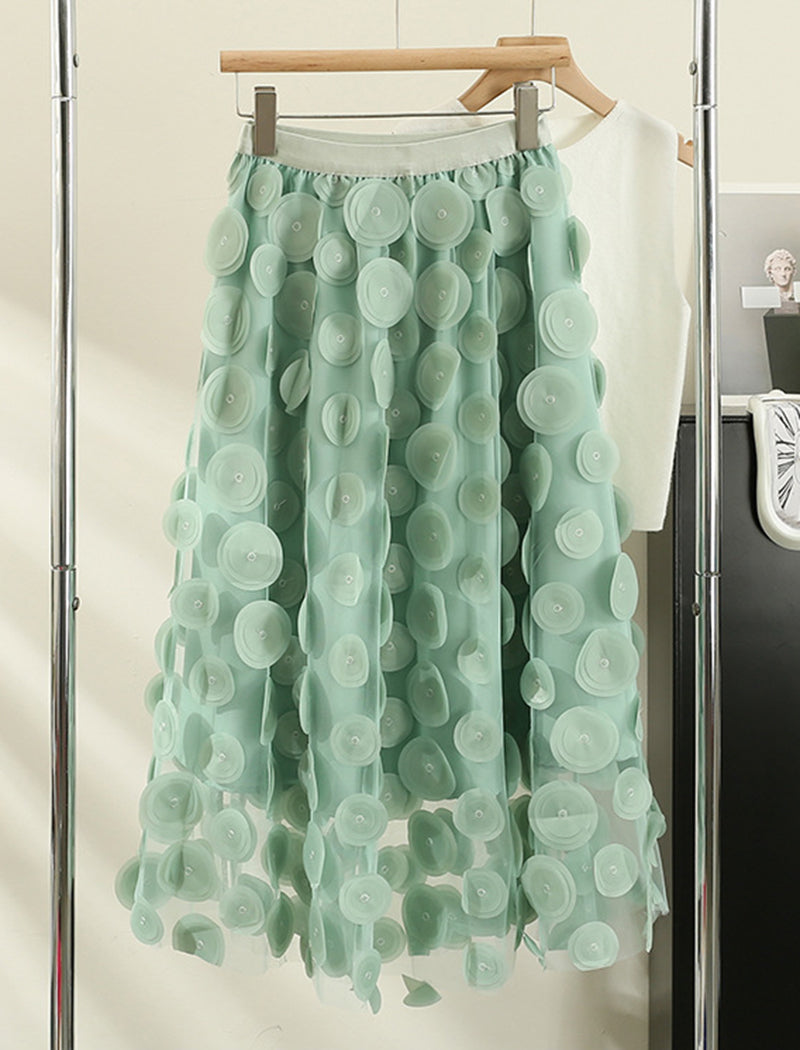 Floral Embellished Mesh Skirt