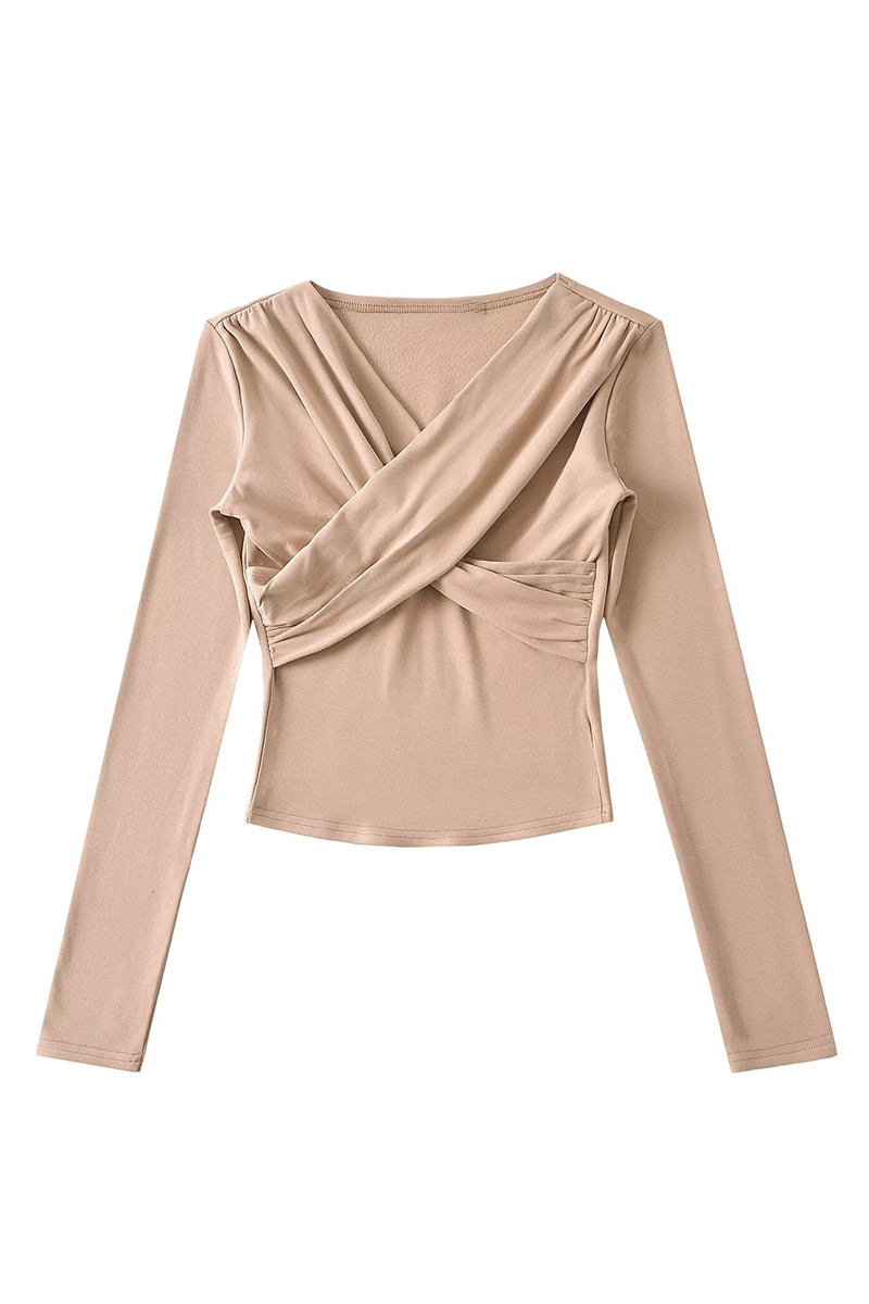 Draped Wrap Front Long Sleeve Top