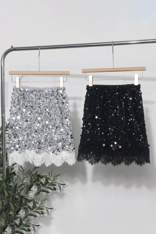 Lace Hem Sequin Skirt