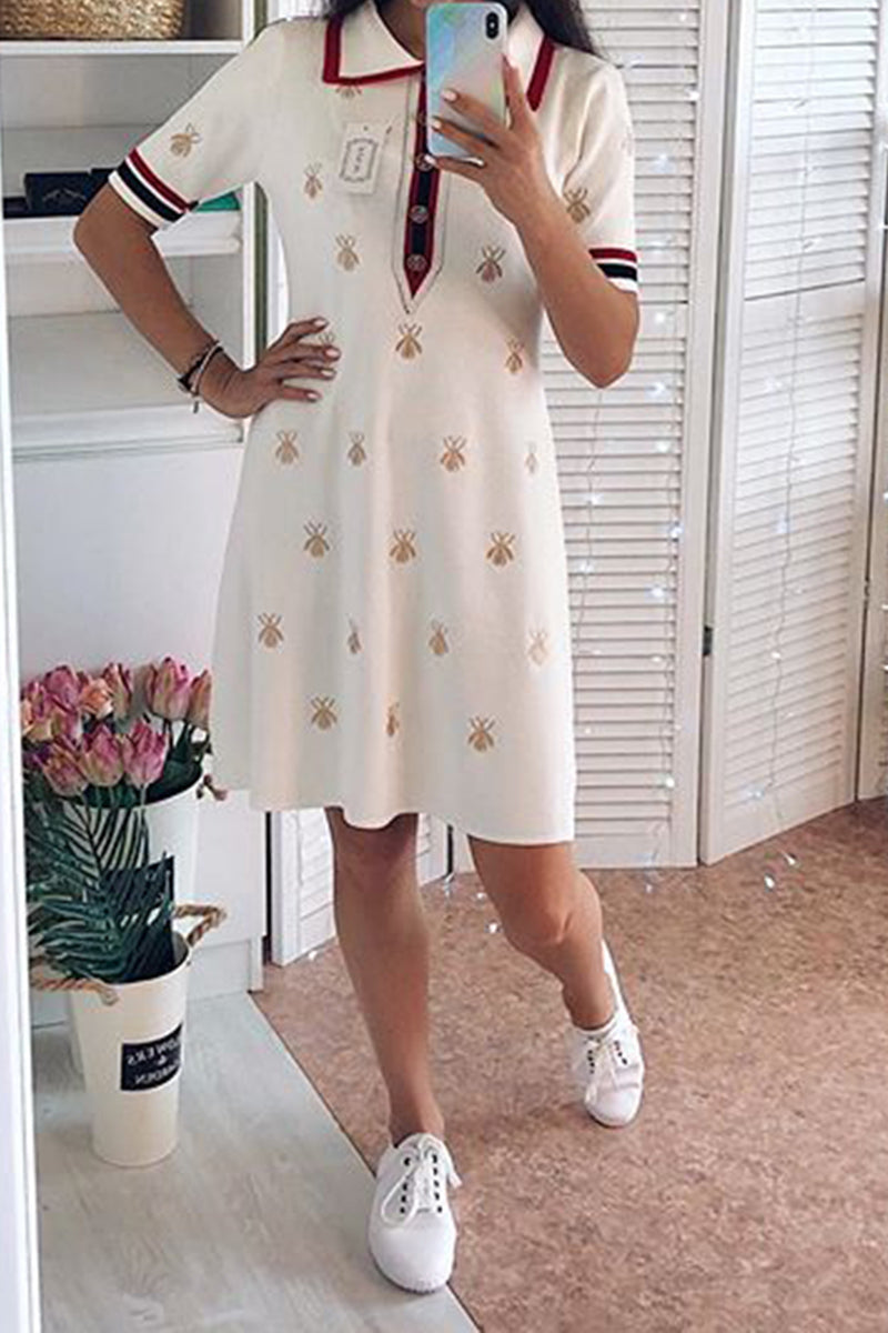 Bee Pattern Knit Midi Dress