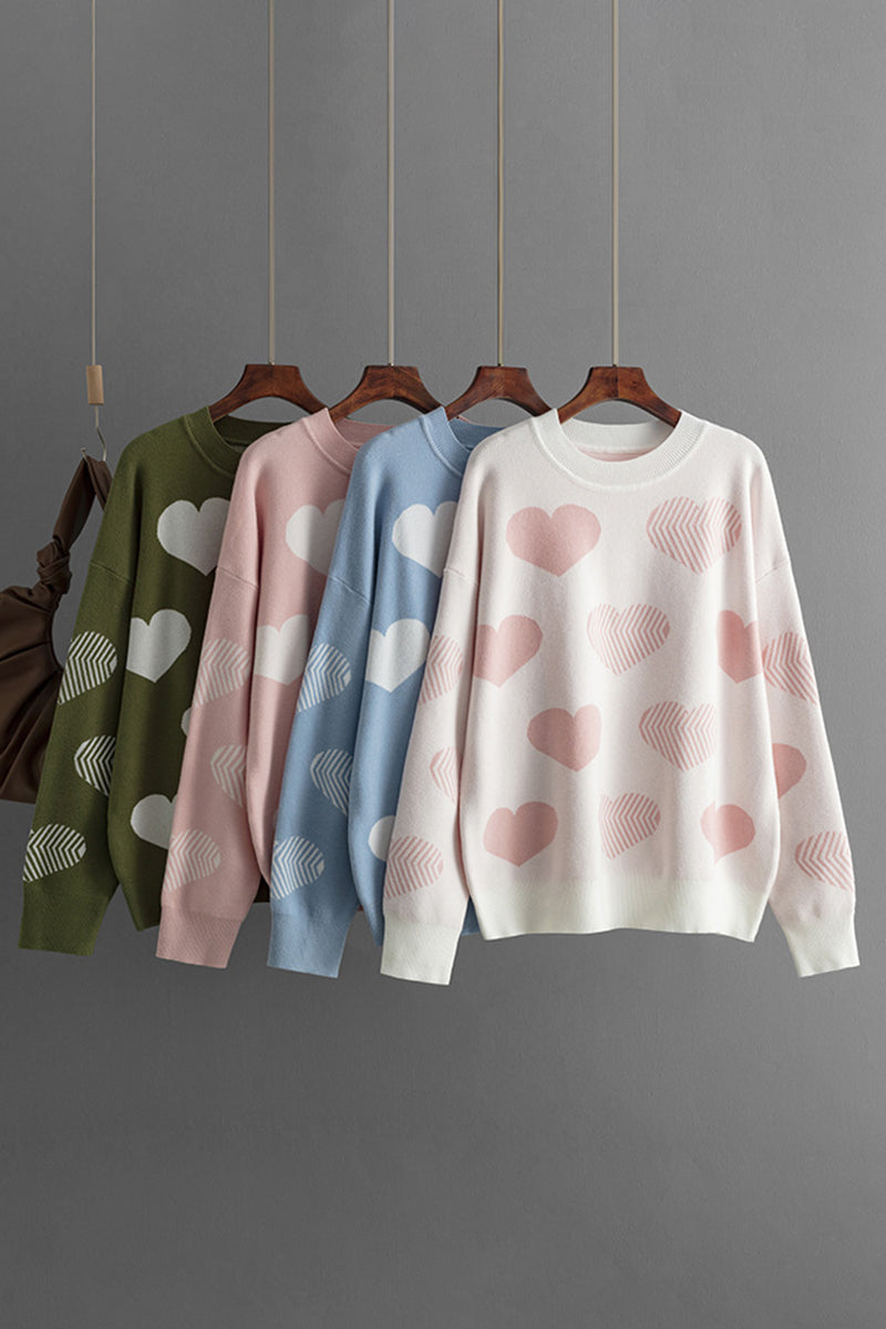 Patterned Heart Print Knit Sweater