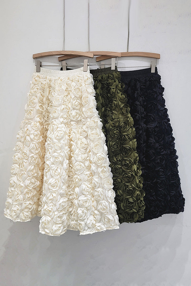 Textured Floral Midi Skirt