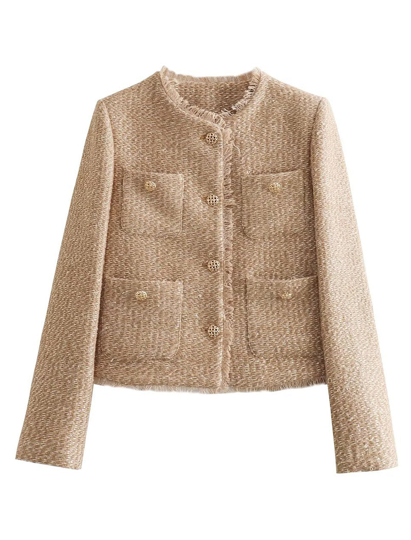 Buttoned Pocketed Tweed Jacket