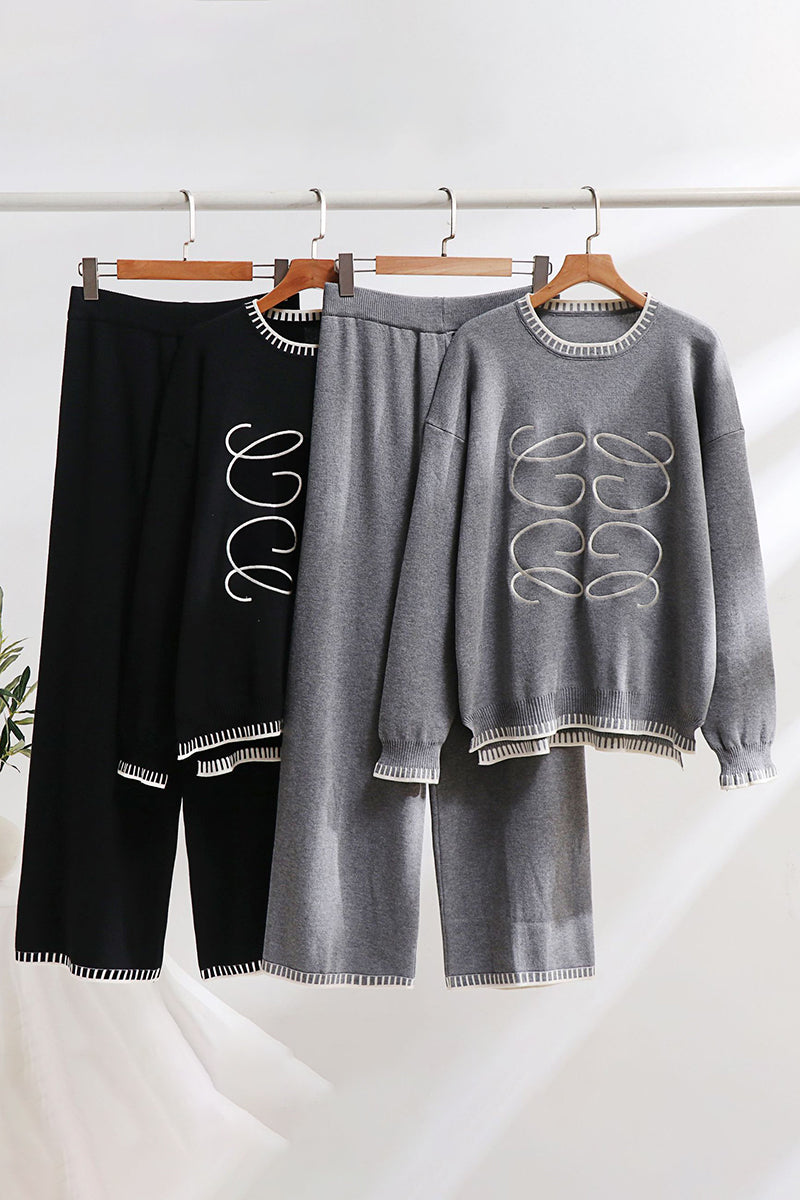 Knit Sweater with Wide-Leg Pants  Set