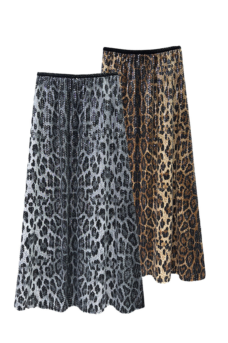 Leopard Sequin Maxi Skirt