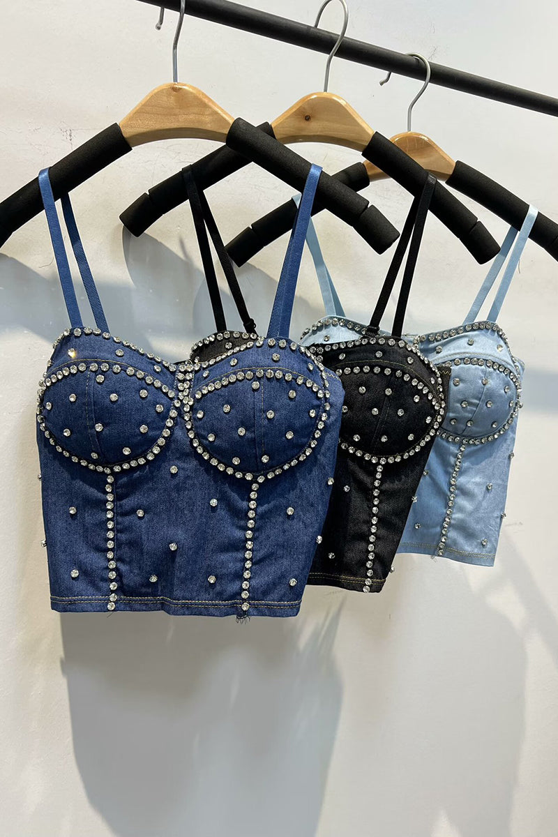 Studded Denim Corset Bustier