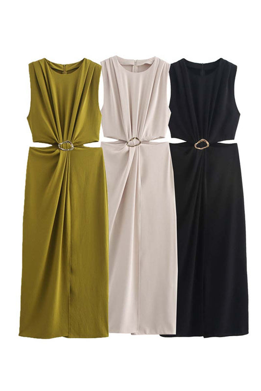 Button-Detail Sleeveless Dress