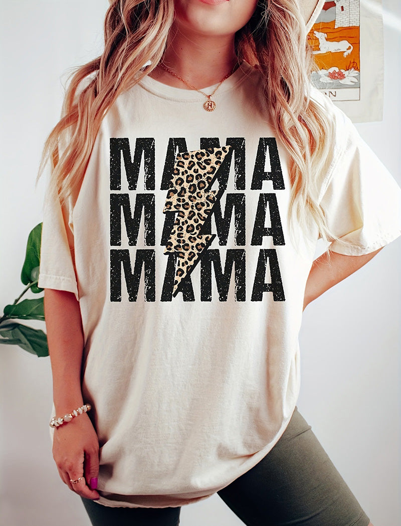 Mama Leopard-Print Lightning Graphic  Tee