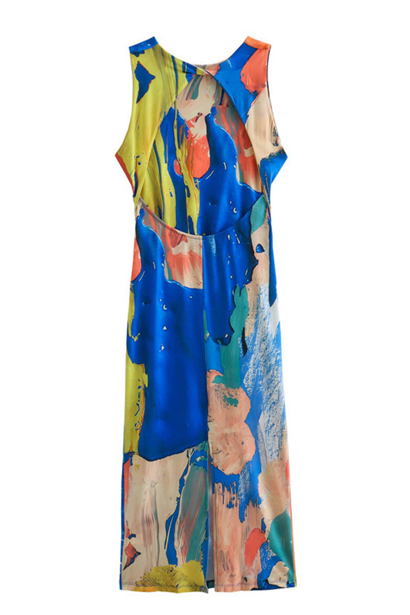 Abstract Print Sleeveless Midi Dress