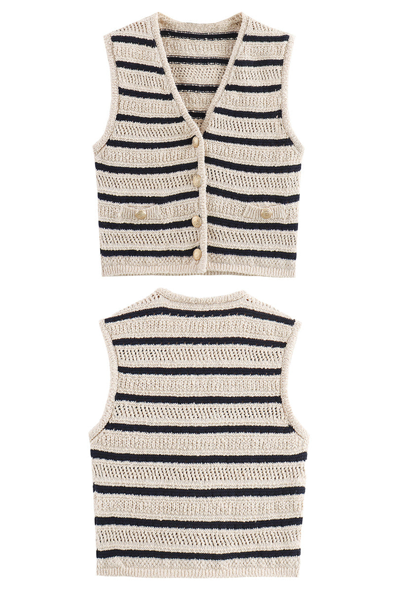 Striped Knit Buttoned Vest