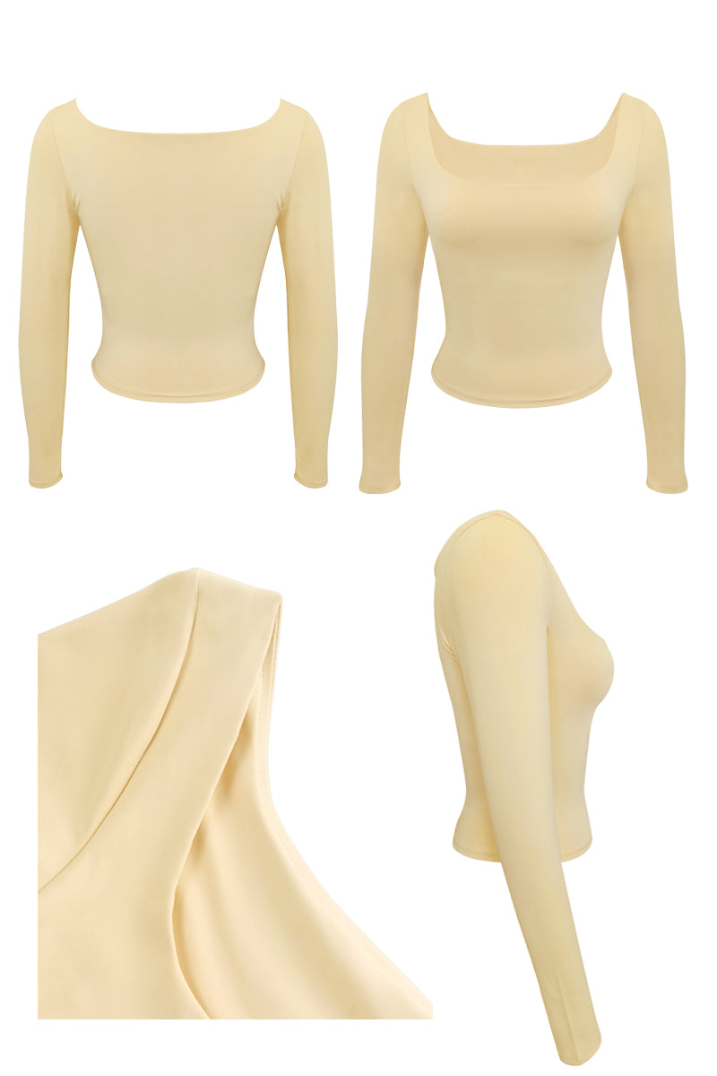 Square Neck Long-Sleeve Fitted Top