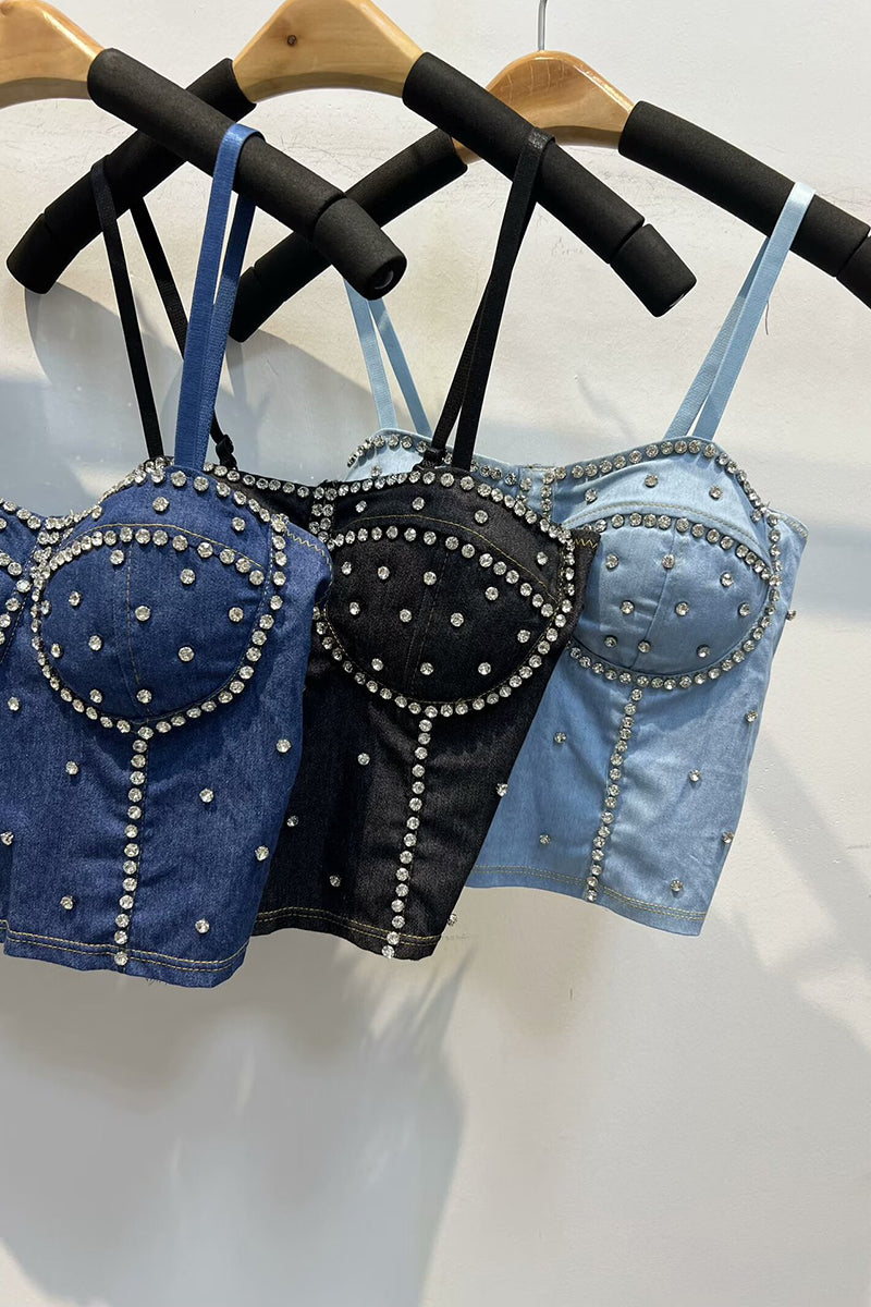 Studded Denim Corset Bustier