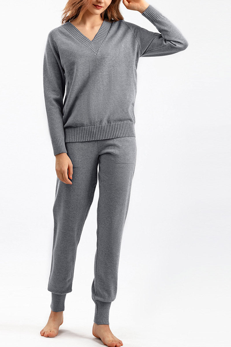 V-Neck Knit Sweater and Jogger Set