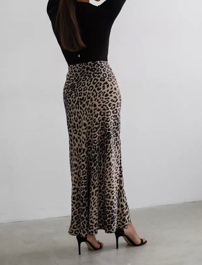 Satin Leopard Print Skirt