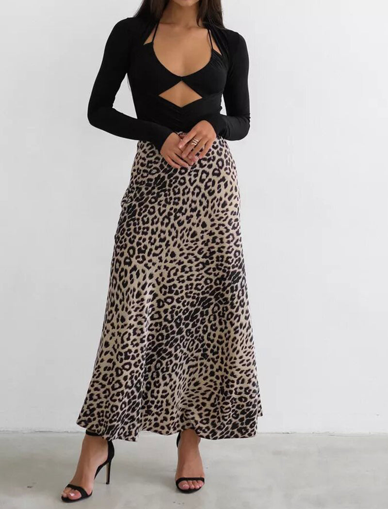 Satin Leopard Print Skirt