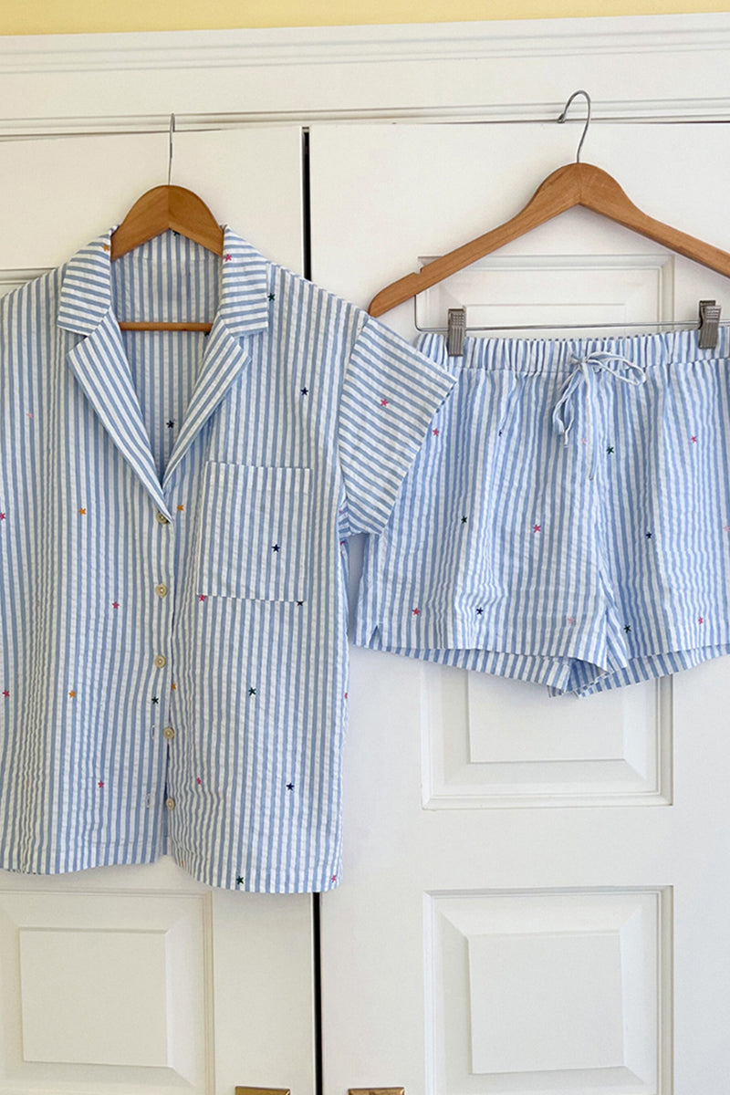 Striped Pajama Set with Patterns